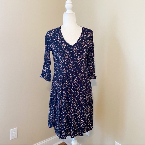 Garnet Hill Polka Dot V Neck 3/4 Length Sleeve Black Dress - Size 4 - Picture 13 of 13